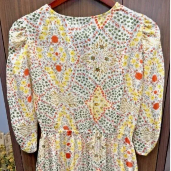 ba&sh Paris Happy Dress | Boho Ruffle Tiered Midi | Earth-Tone Floral | Small - Picture 11 of 13